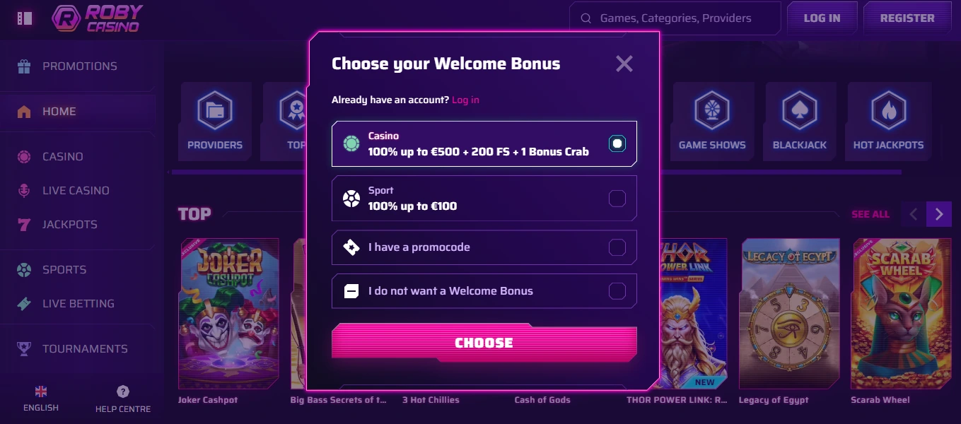 Roby Casino Registration